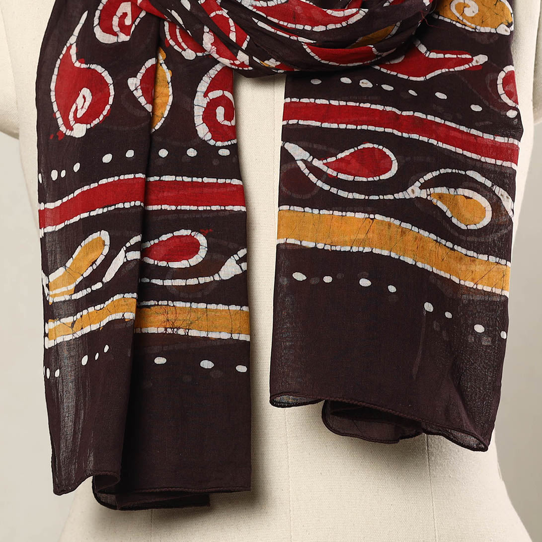 Brown - Hand Batik Printed Mul Cotton Stole 39