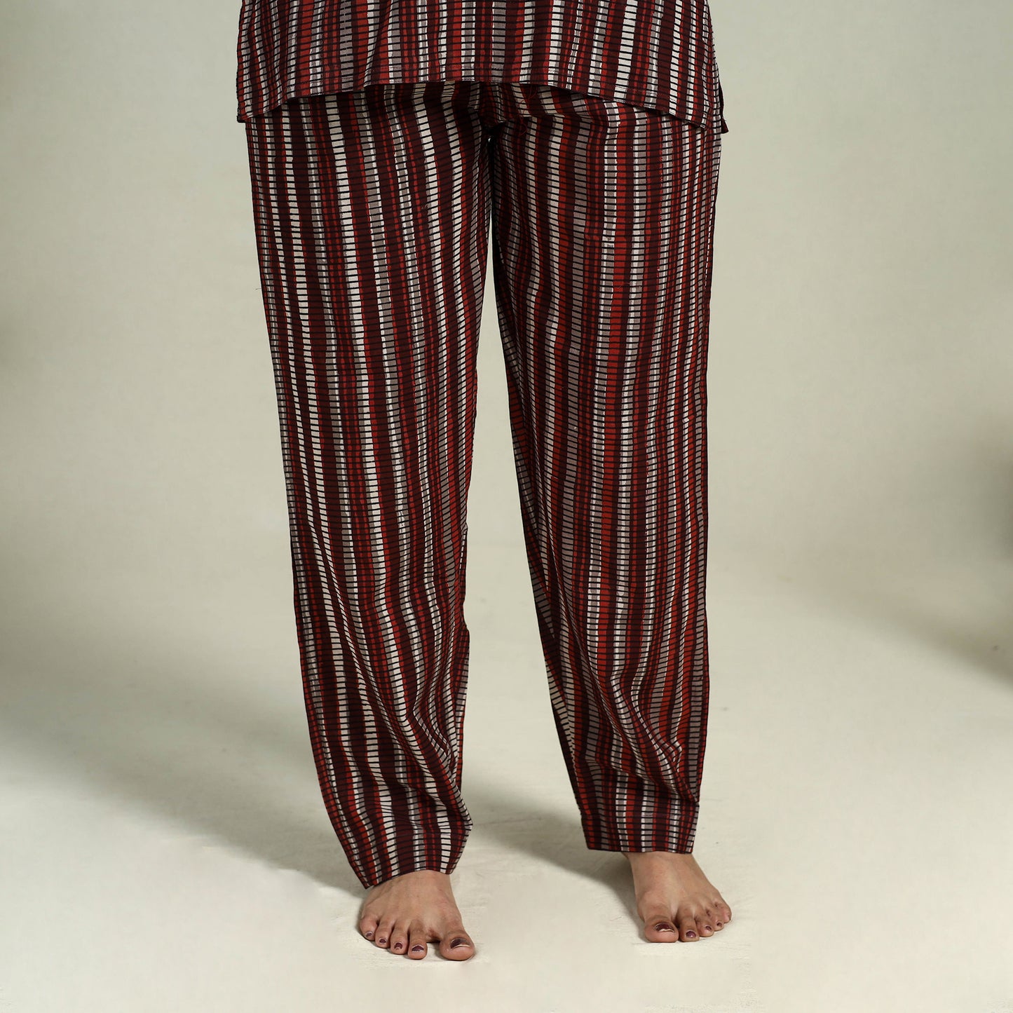  Maroon Block Print Cotton Bagru Night Suit Set