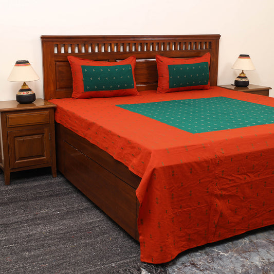 Orange - Patchwork Cotton Double Jacquard Bedsheet Set 16