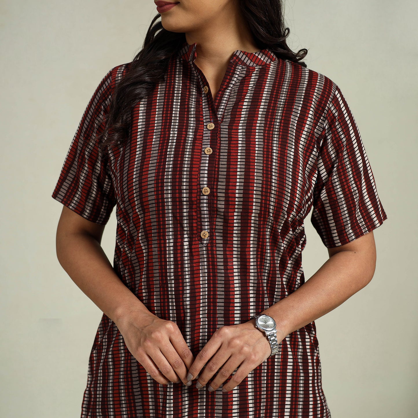  Maroon Block Print Cotton Bagru Night Suit Set