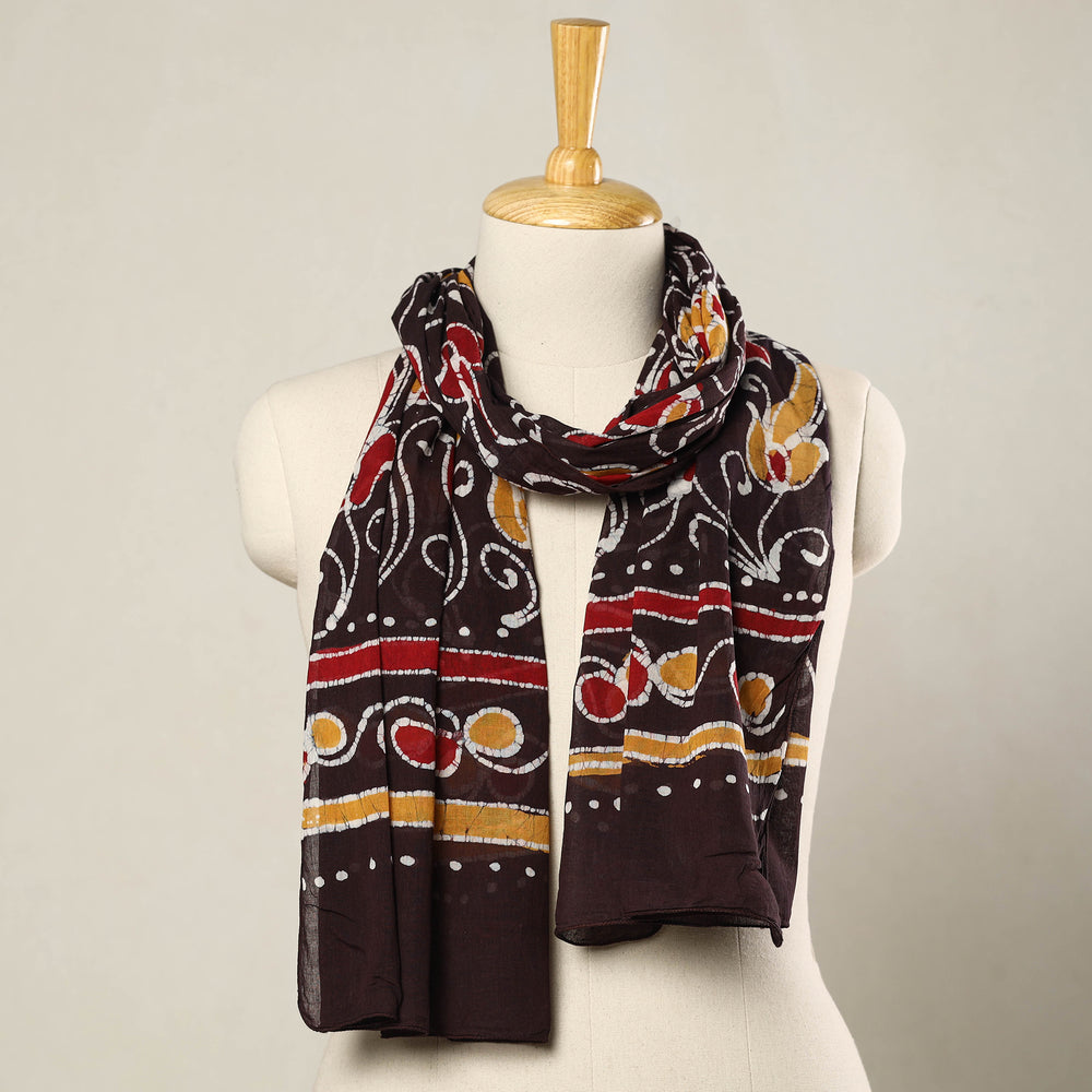 Brown - Hand Batik Printed Mul Cotton Stole 40