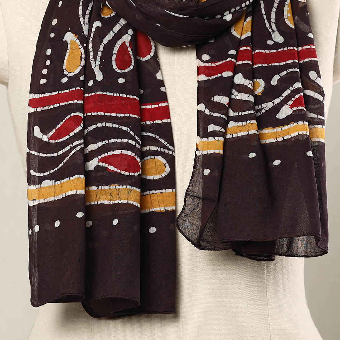 Brown - Hand Batik Printed Mul Cotton Stole 41