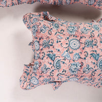 Pink - Set of 2 Sanganeri Block Print Cotton Frill Pillow Covers 02