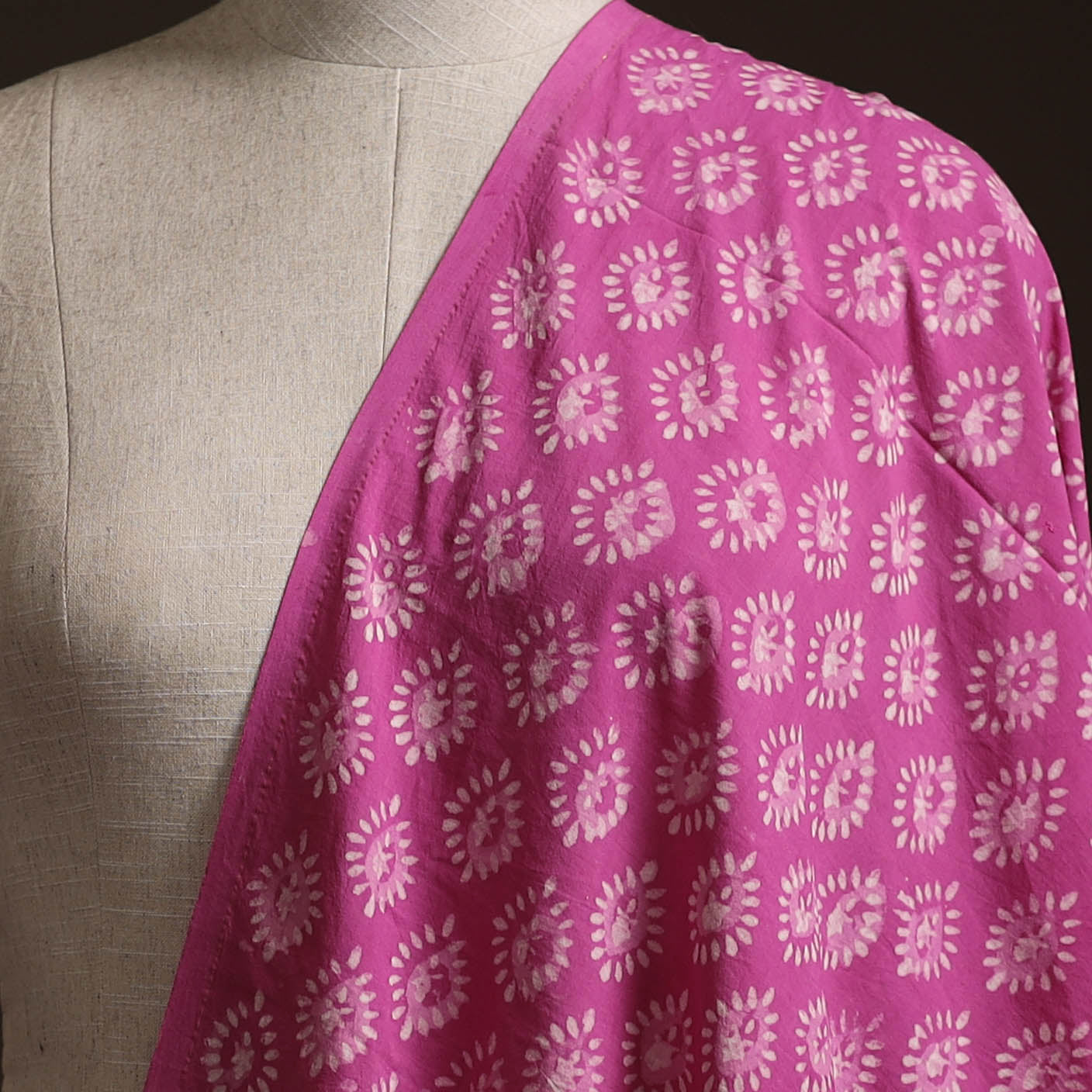 Pink - Bagru Dabu Hand Block Print Natural Dyed Cotton Fabric 70
