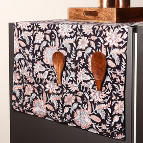 Black Handmade Cotton Fridge Top Cover with Multiple Pockets