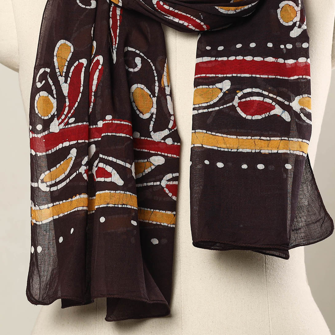 Brown - Hand Batik Printed Mul Cotton Stole 43