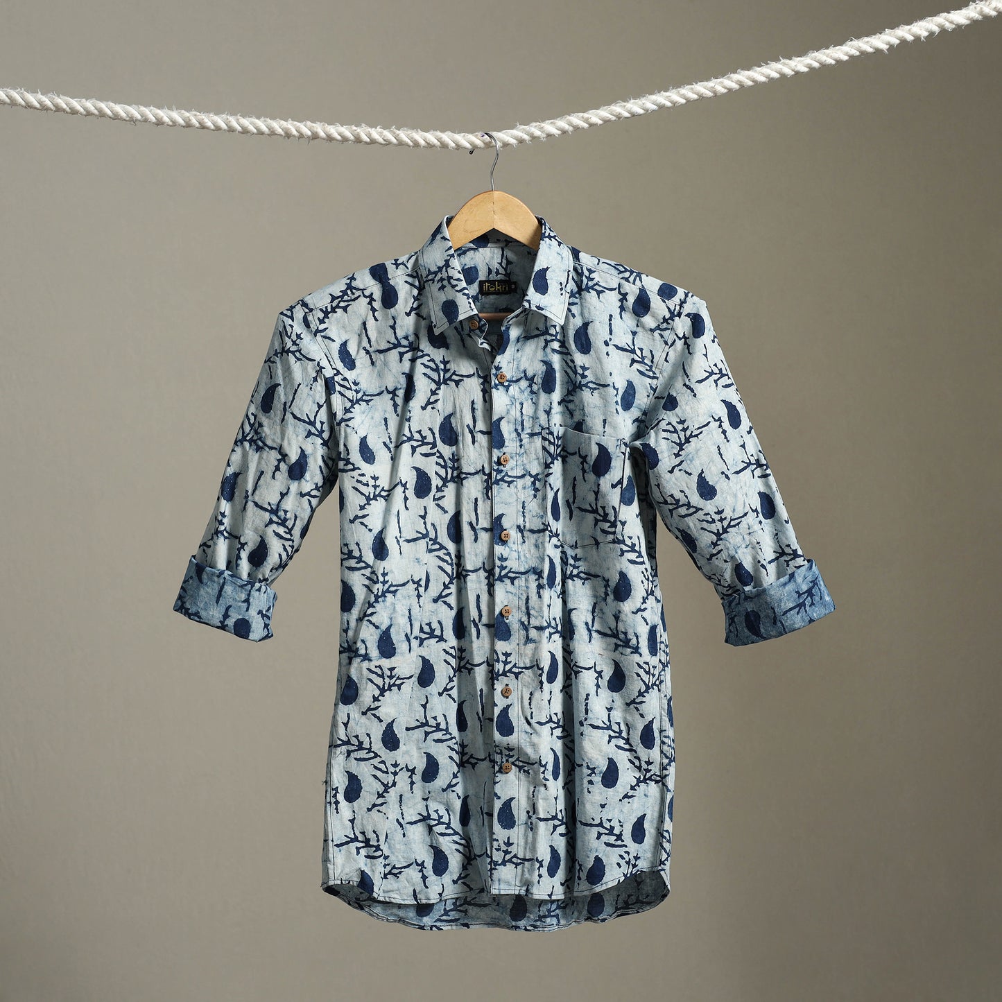 Blue - cotton men full sleeve indigo bagru shirt 12