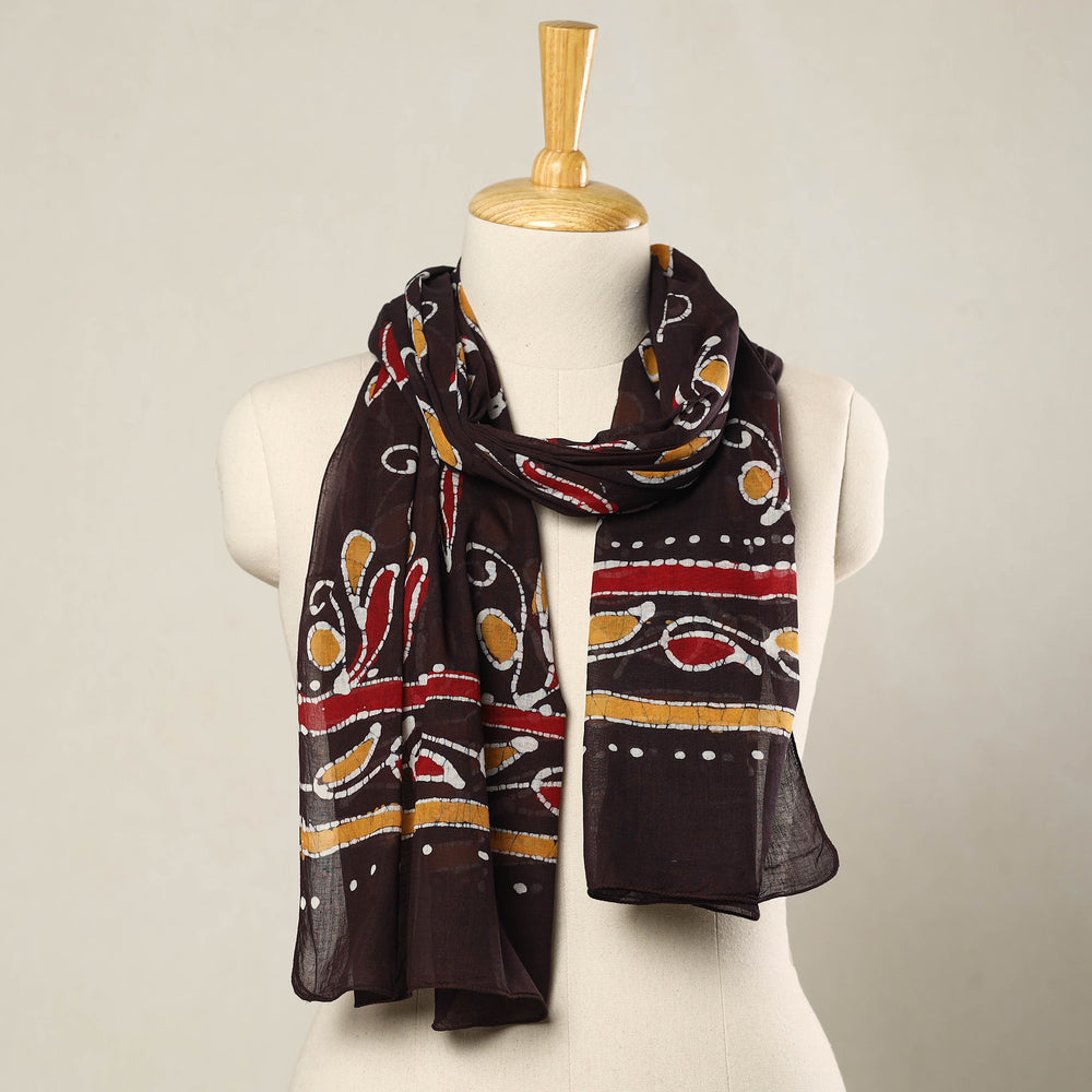 Brown - Hand Batik Printed Mul Cotton Stole 43