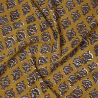 Yellow - Floral Sanganeri Block Print Cotton Fabric 05