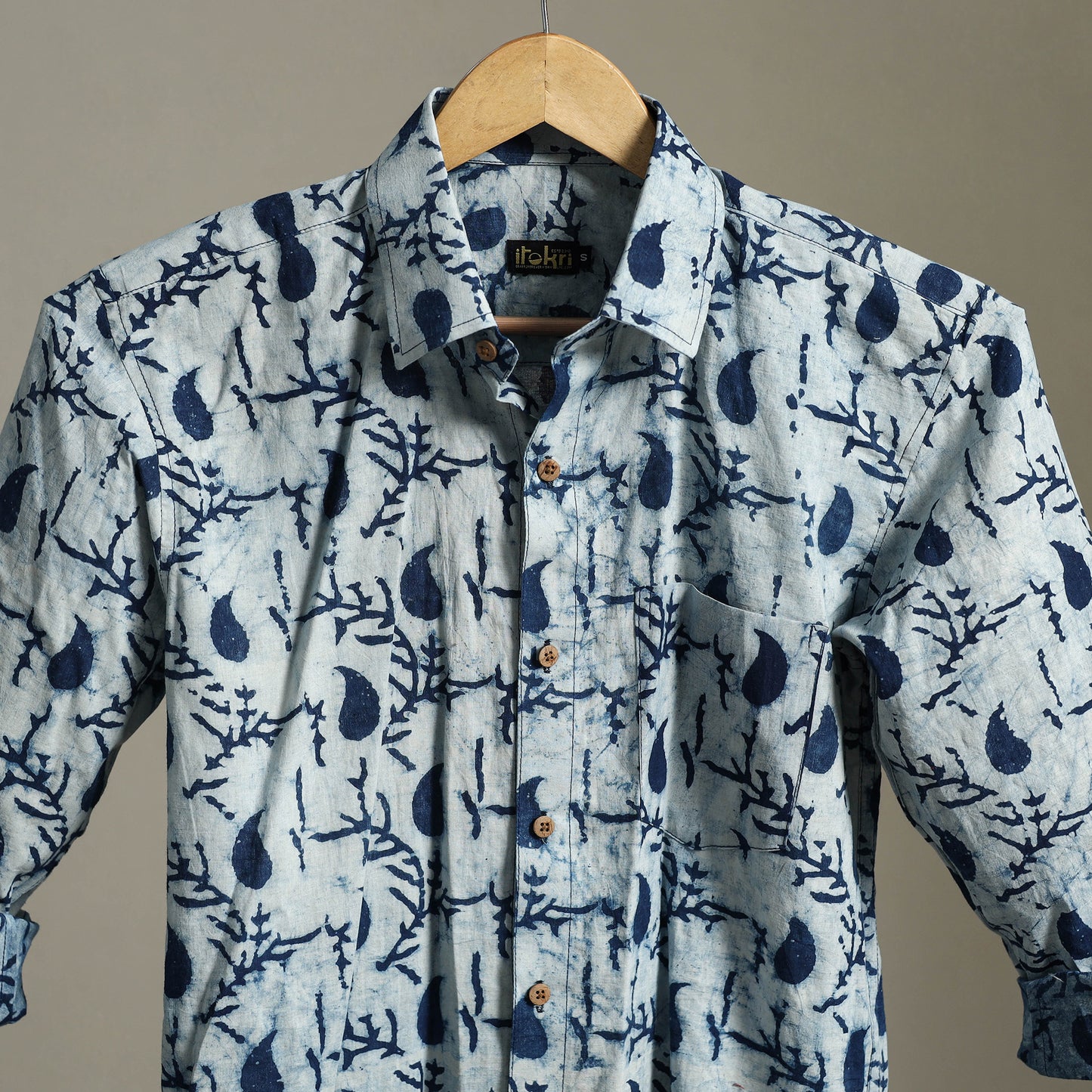 Blue - cotton men full sleeve indigo bagru shirt 12