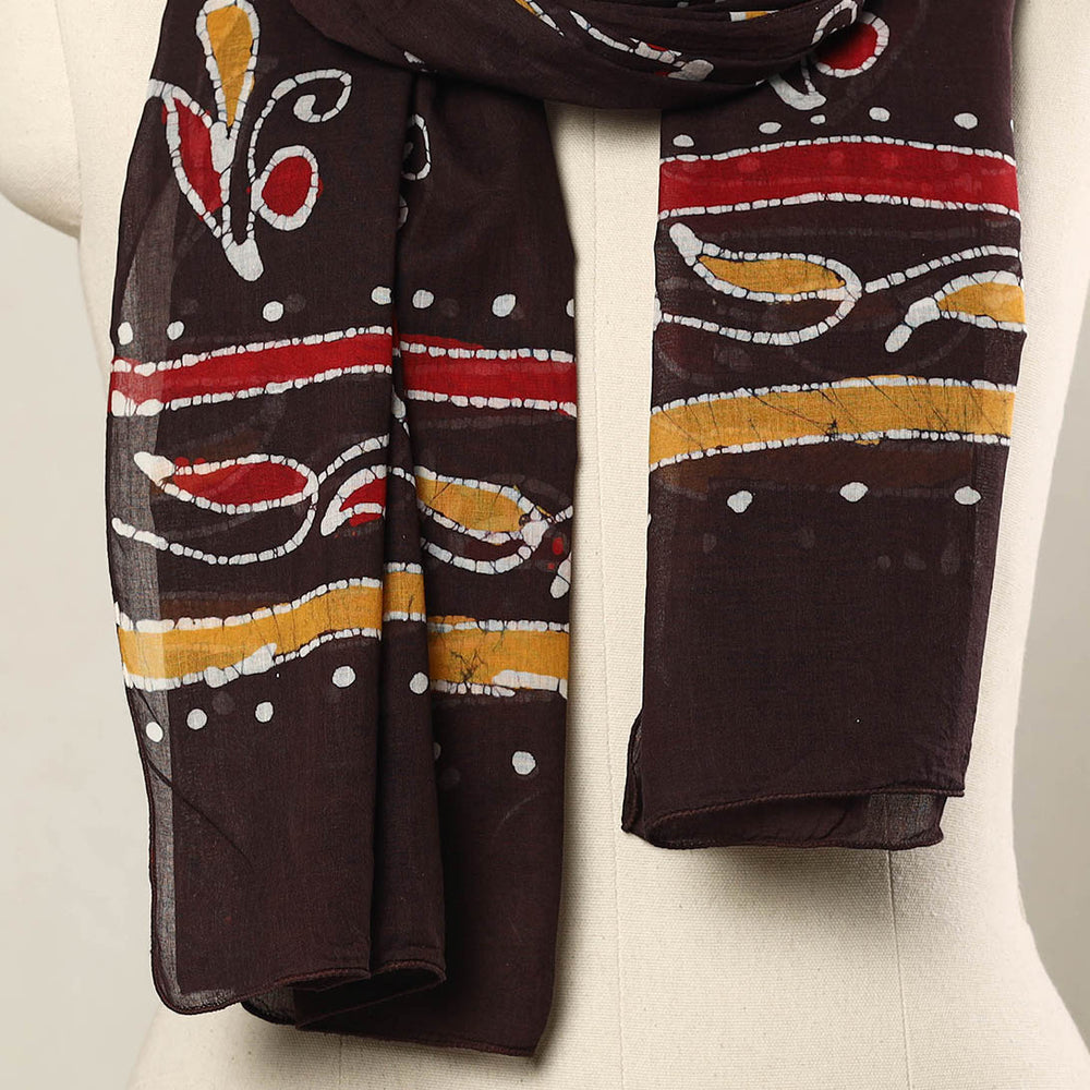 Brown - Hand Batik Printed Mul Cotton Stole 44