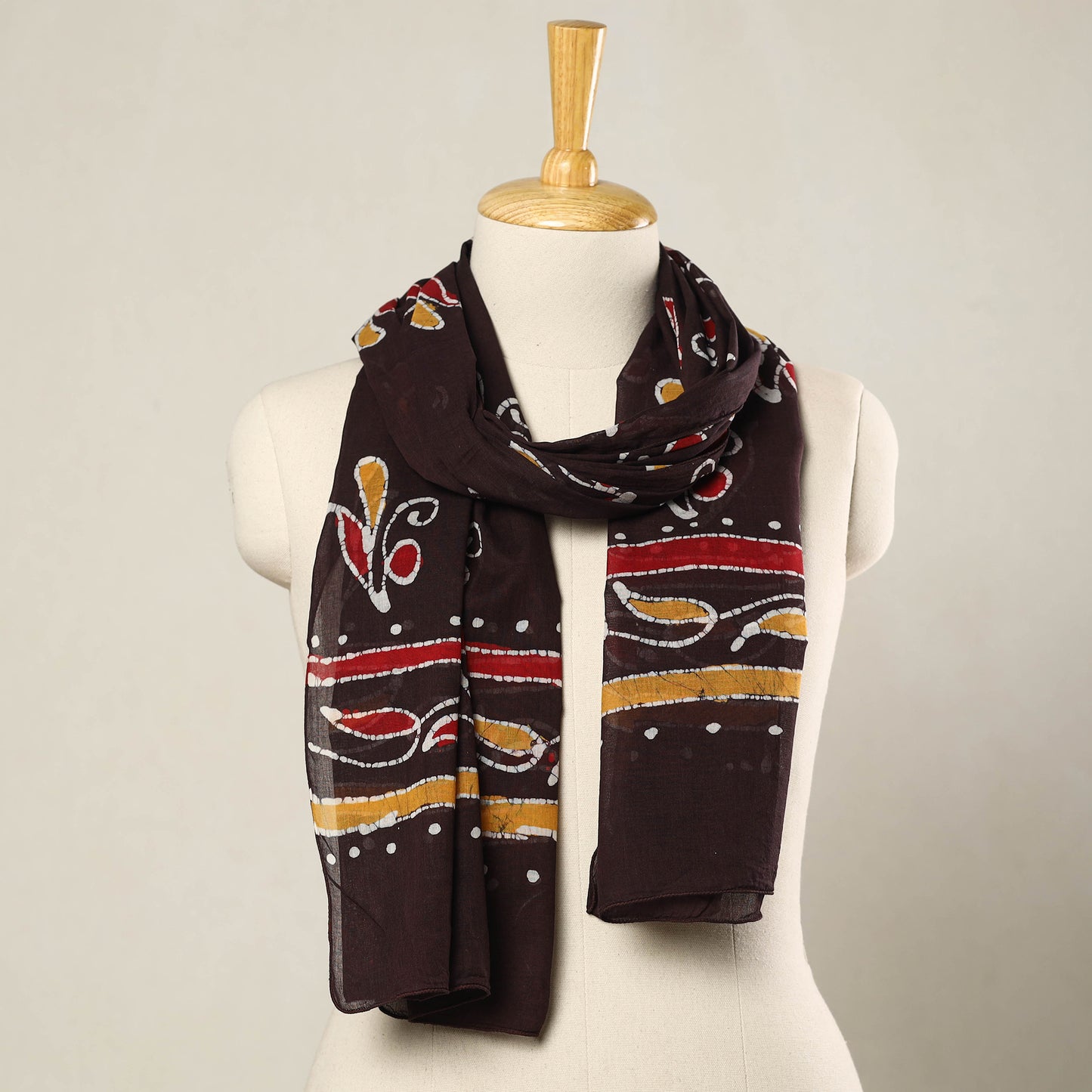 Brown - Hand Batik Printed Mul Cotton Stole 44