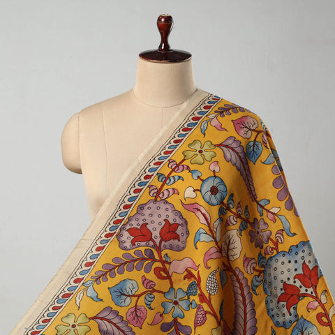 Yellow - Bangalore Silk Srikalahasti Handpainted Pen Kalamkari Fabric 06