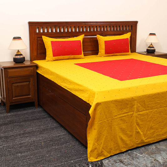 Yellow - Patchwork Cotton Double Jacquard Bedsheet Set 14