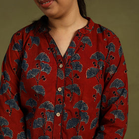 Red Cotton Ajrakh Block Print Night Suit Set