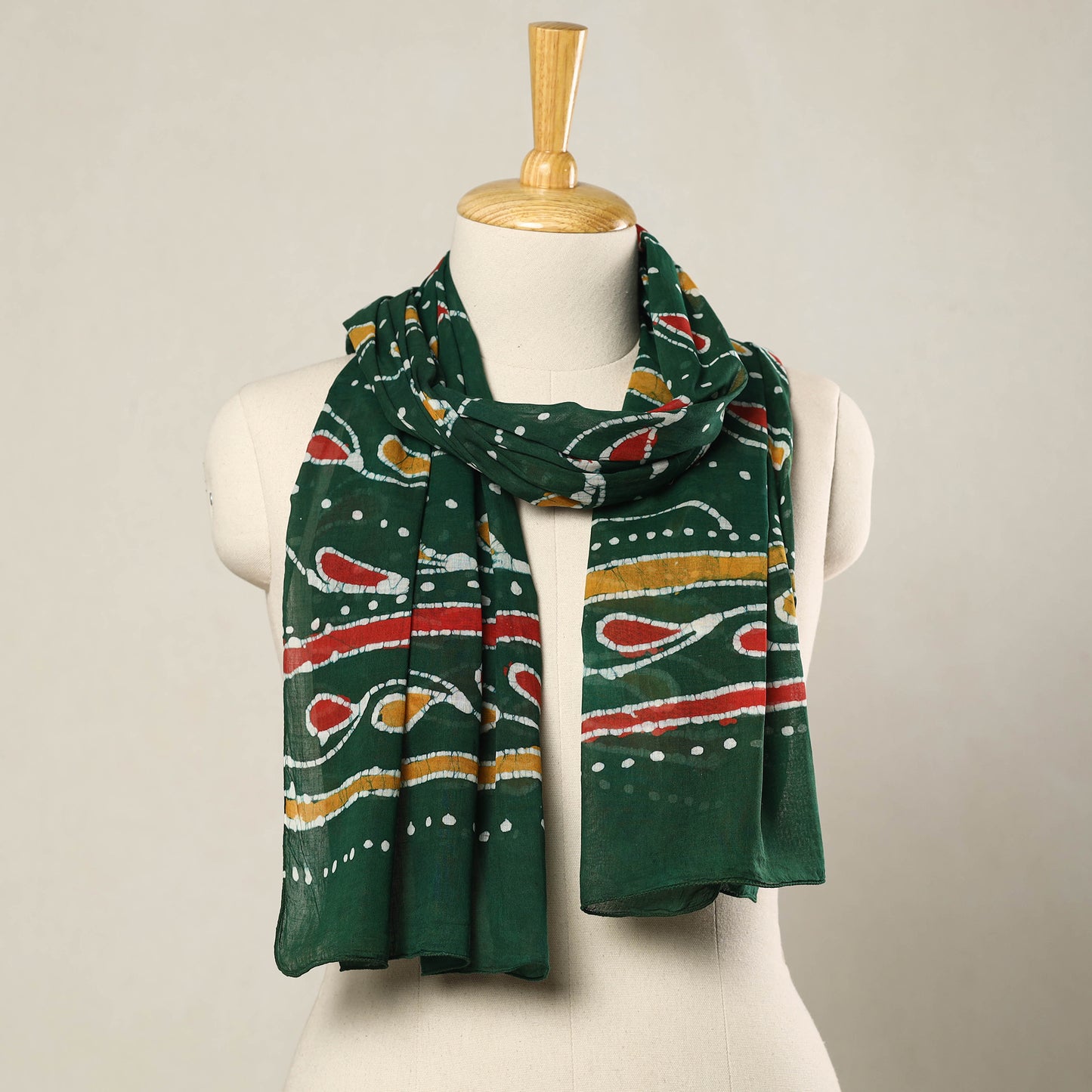 Green - Hand Batik Printed Mul Cotton Stole 46