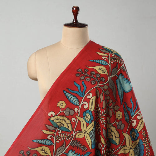 Red - Bangalore Silk Srikalahasti Handpainted Pen Kalamkari Fabric 04