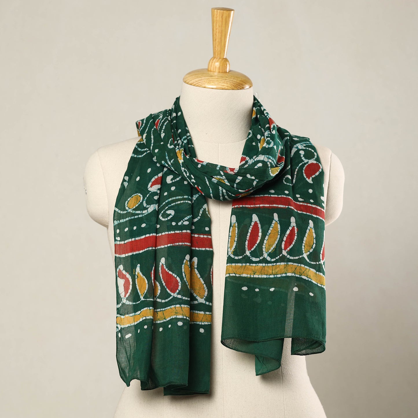 Green - Hand Batik Printed Mul Cotton Stole 48