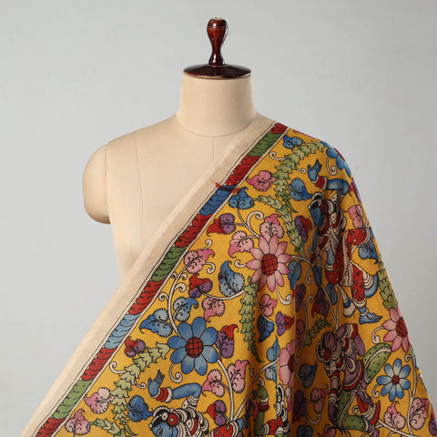 Yellow - Bangalore Silk Srikalahasti Handpainted Pen Kalamkari Fabric 01