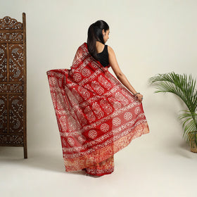  Red Mul Cotton Hand Batik Print Saree