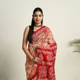  Red Mul Cotton Hand Batik Print Saree