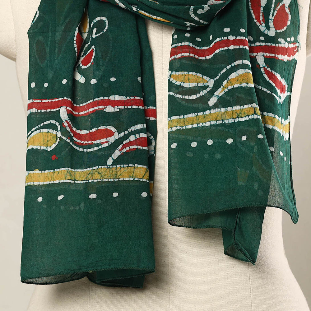 Green - Hand Batik Printed Mul Cotton Stole 51