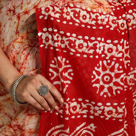  Red Mul Cotton Hand Batik Print Saree
