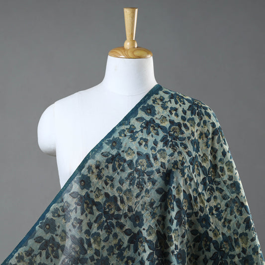 Green - Bagru Dabu Block Printed Natural Dyed Chanderi Silk Fabric 01