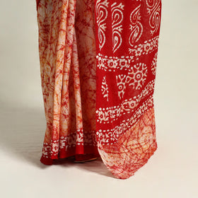  Red Mul Cotton Hand Batik Print Saree