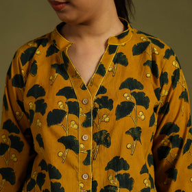 Yellow Cotton Ajrakh Block Print Night Suit Set