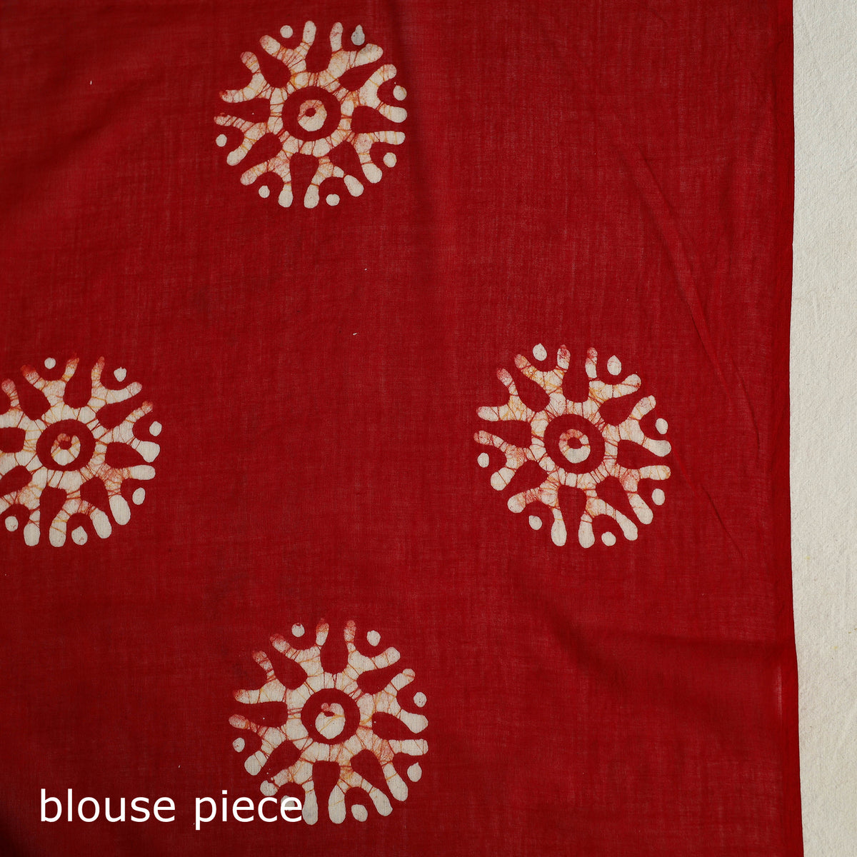  Red Mul Cotton Hand Batik Print Saree