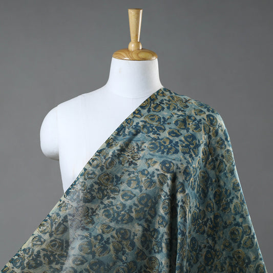 Green - Bagru Dabu Block Printed Natural Dyed Chanderi Silk Fabric 03