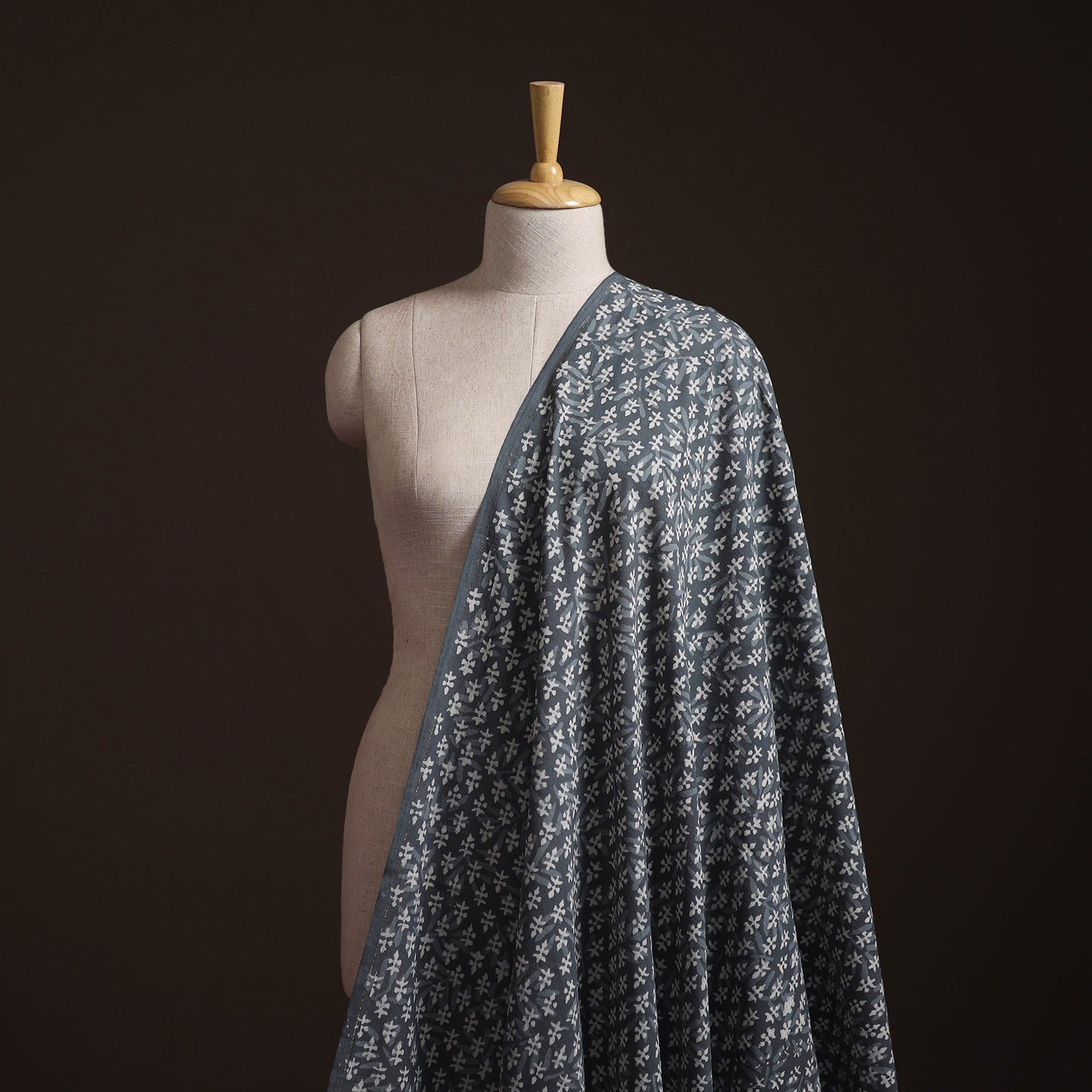 Grey - Bagru Dabu Hand Block Print Natural Dyed Cotton Fabric 75