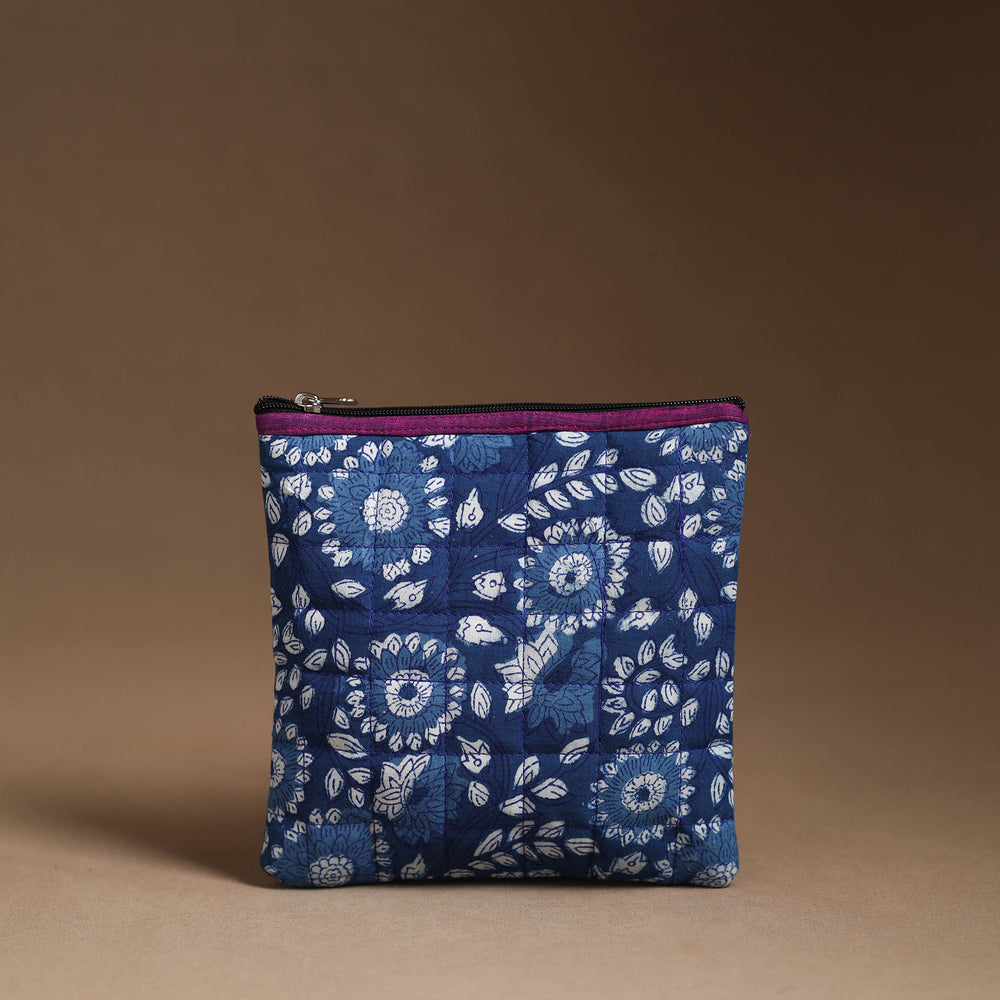 Blue - Handmade Quilted Cotton Utility Pouch 46