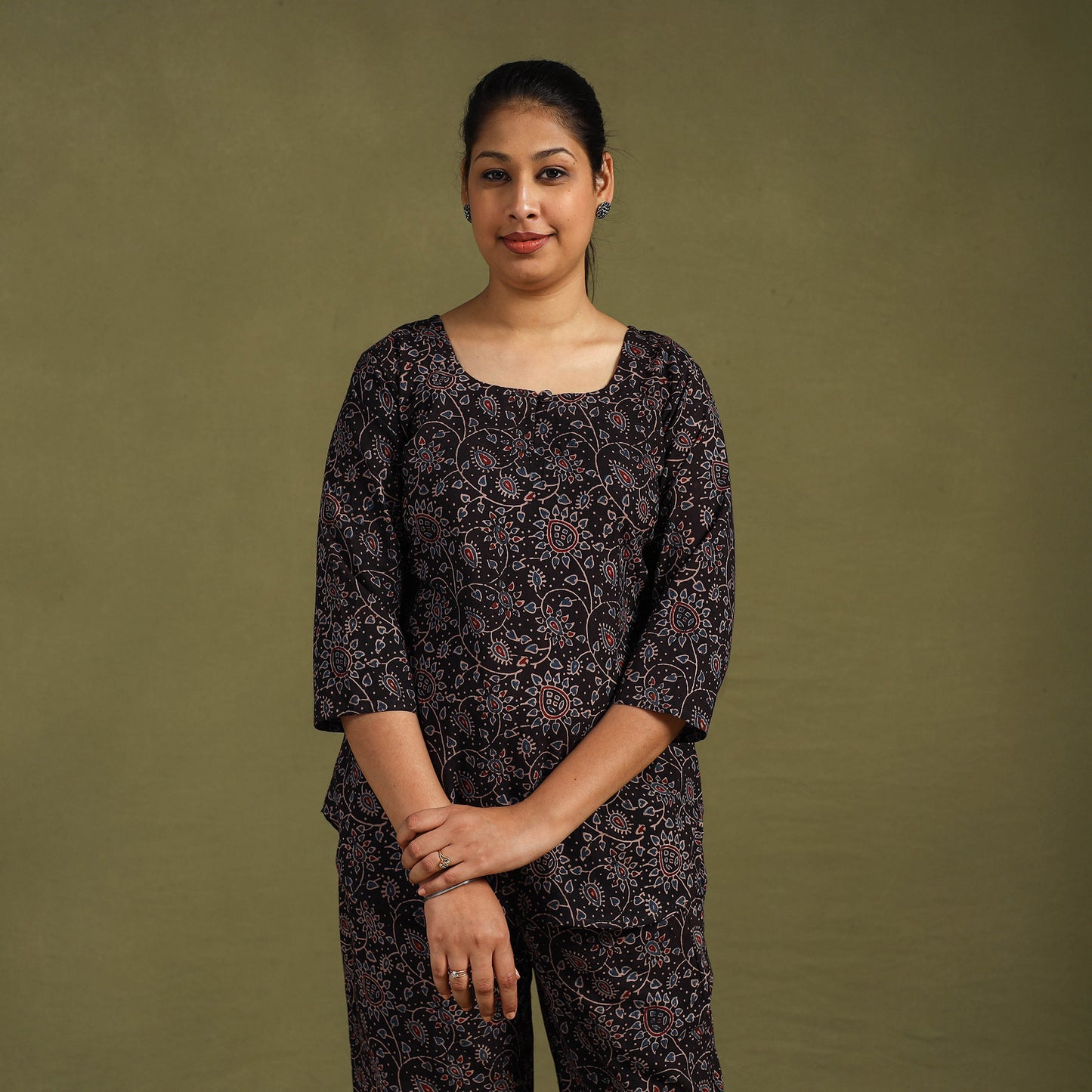 Buy Cotton Ajrakh Block Print Night Suit Set