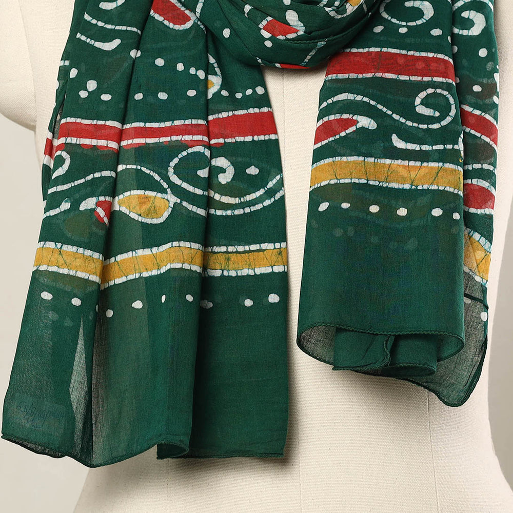 Green - Hand Batik Printed Mul Cotton Stole 59)