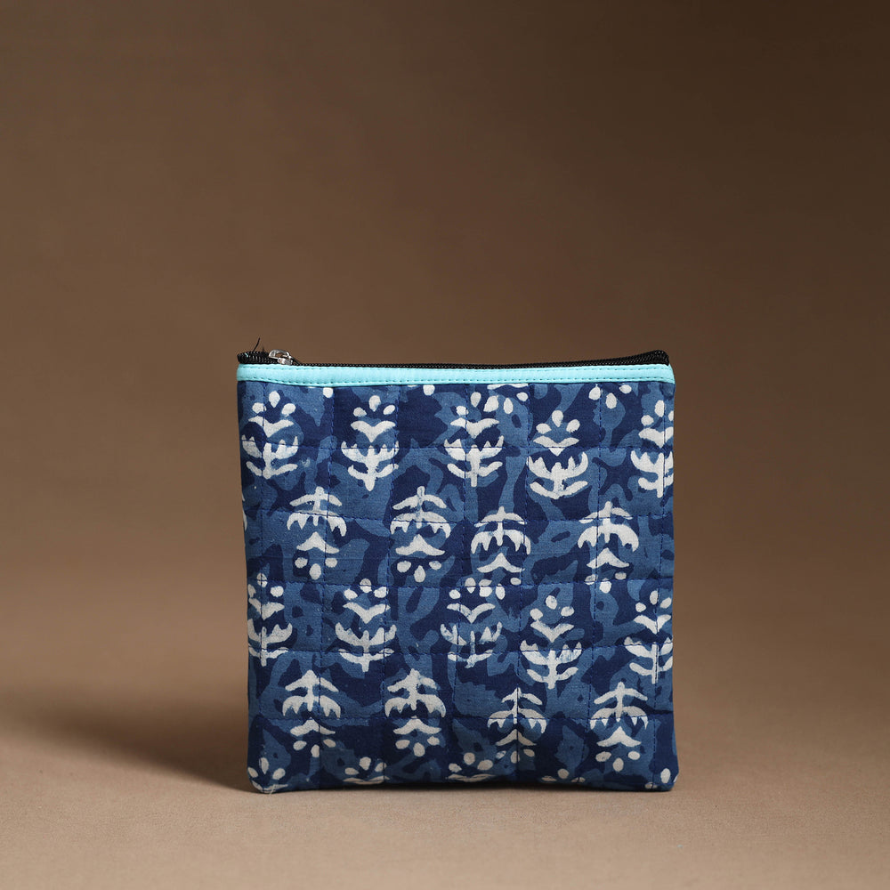 Blue - Handmade Quilted Cotton Utility Pouch 44