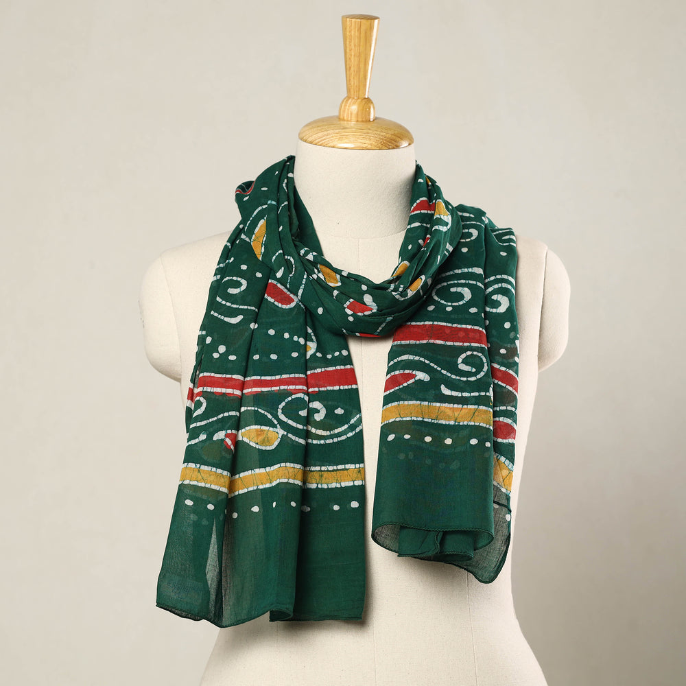 Green - Hand Batik Printed Mul Cotton Stole 59)