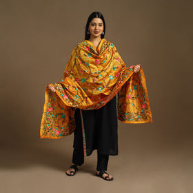 Buy Orange Ranihati Chanderi Silk Hand Embroidery Dupatta
