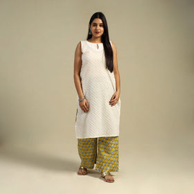 Yellow Block Print Cotton Sanganeri Palazzo 