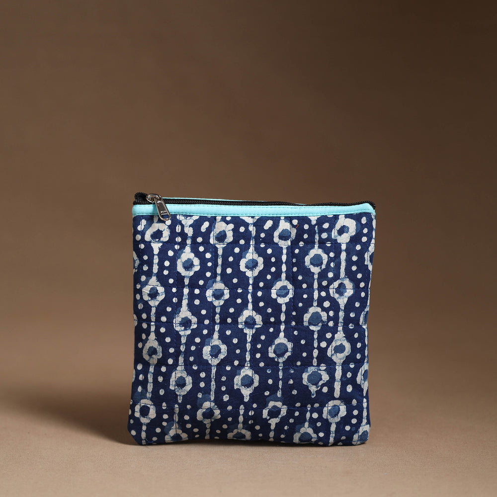 Blue - Handmade Quilted Cotton Utility Pouch 43