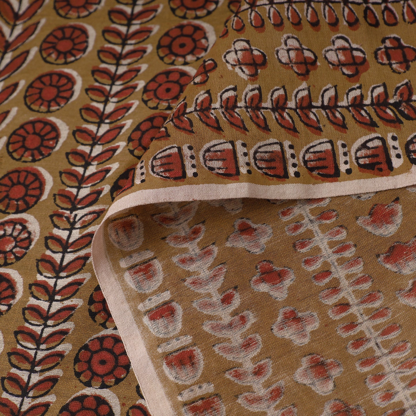 Brown - Bagru Ajrakh Dabu Block Printed Natural Dyed Chanderi Silk Fabric 17
