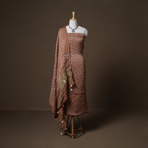 Kutch Bandhani Modal Silk Unstitched Dress Material: Kurta, Bottom & Dupatta 17