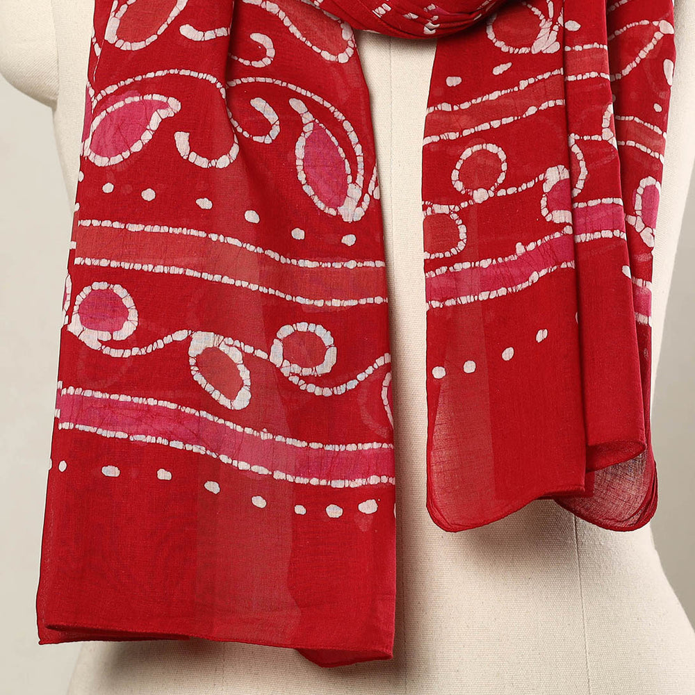 Red - Hand Batik Printed Mul Cotton Stole 63