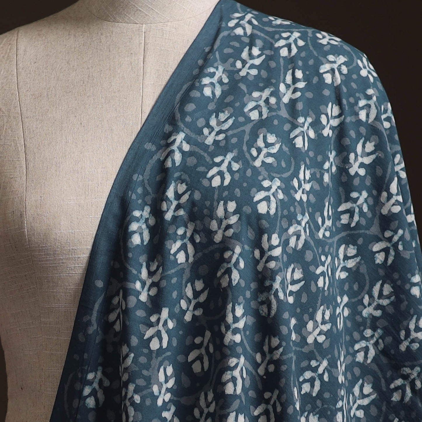Blue - Bagru Dabu Hand Block Print Natural Dyed Cotton Fabric 77