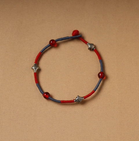 Red Handcrafted Bead & Thread Work Patwa Anklet