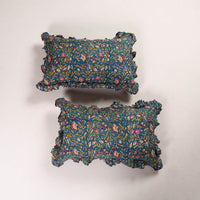 Blue - Set of 2 Sanganeri Block Print Cotton Frill Pillow Covers 05