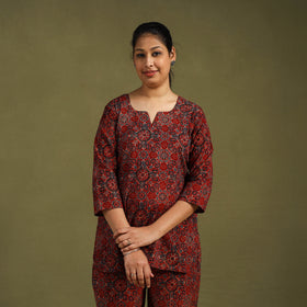Red Cotton Ajrakh Block Print Night Suit Set