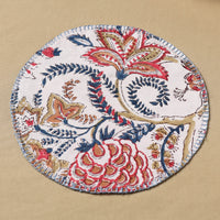 Floral Block Print Hand Embroidery Roti Napkin  01