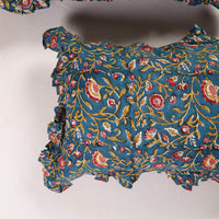 Blue - Set of 2 Sanganeri Block Print Cotton Frill Pillow Covers 05